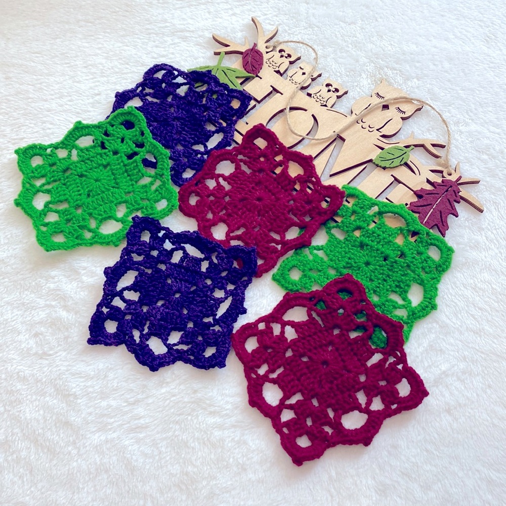 Handmade Crochet Adorable Colors Square Coasters Set Of 6 Mats !